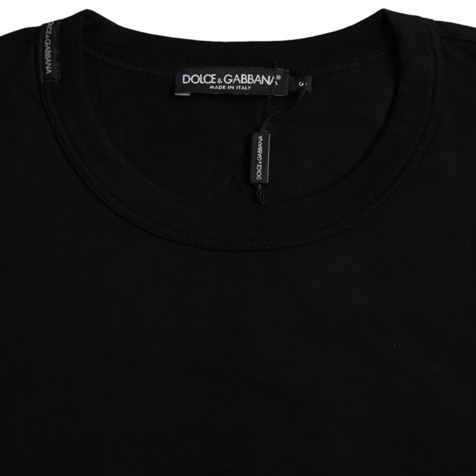 T-shirt à col rond en coton noir avec logo en relief de Dolce &amp; Gabbana