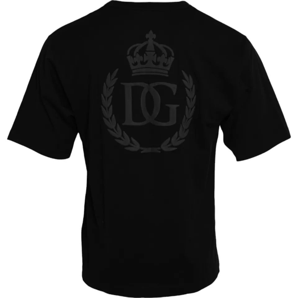 T-shirt à col rond en coton noir avec logo en relief de Dolce &amp; Gabbana