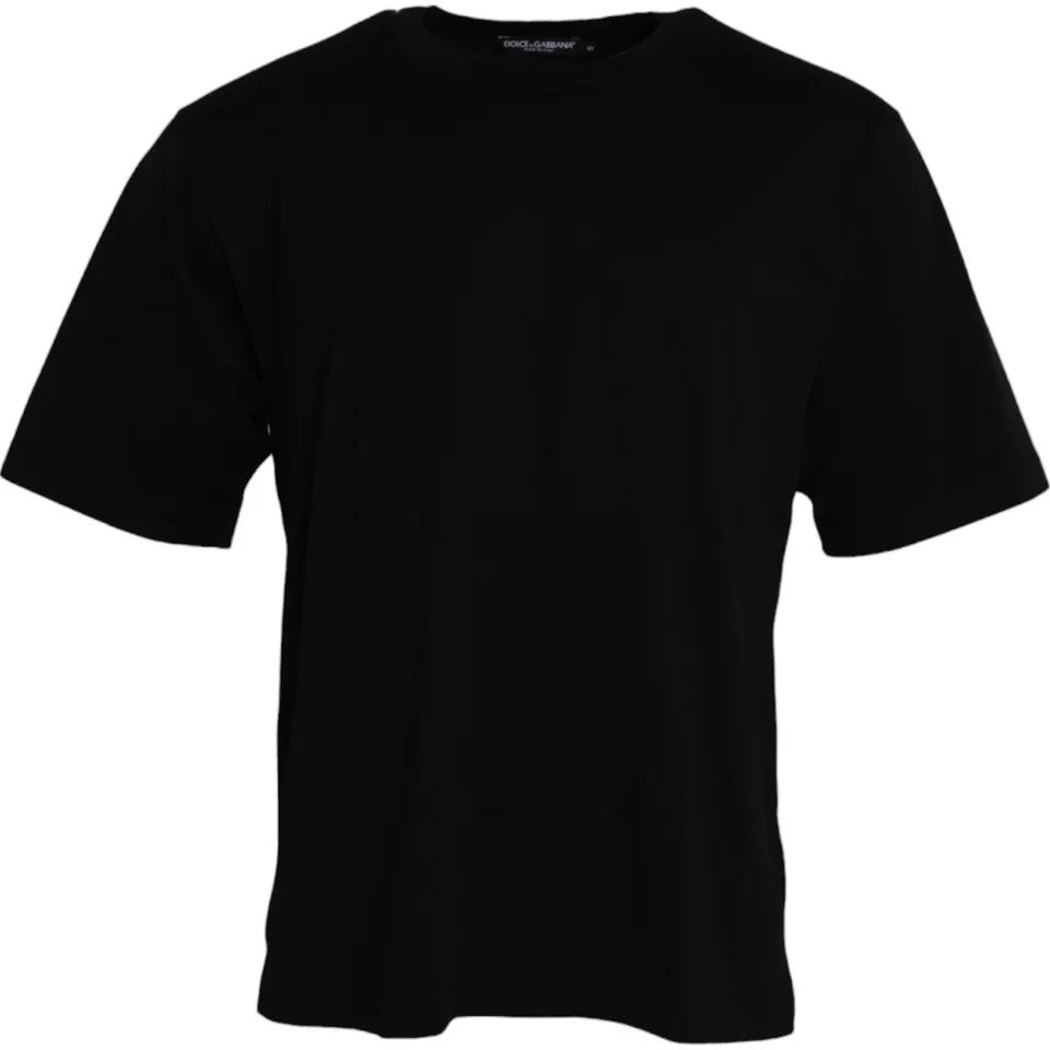 T-shirt à col rond en coton noir avec logo en relief de Dolce &amp; Gabbana