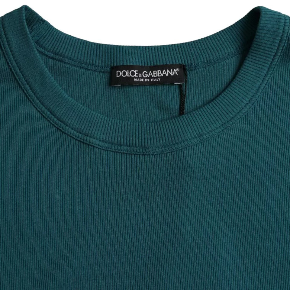 T-shirt à manches courtes, col rond, en coton bleu et vert de Dolce &amp; Gabbana