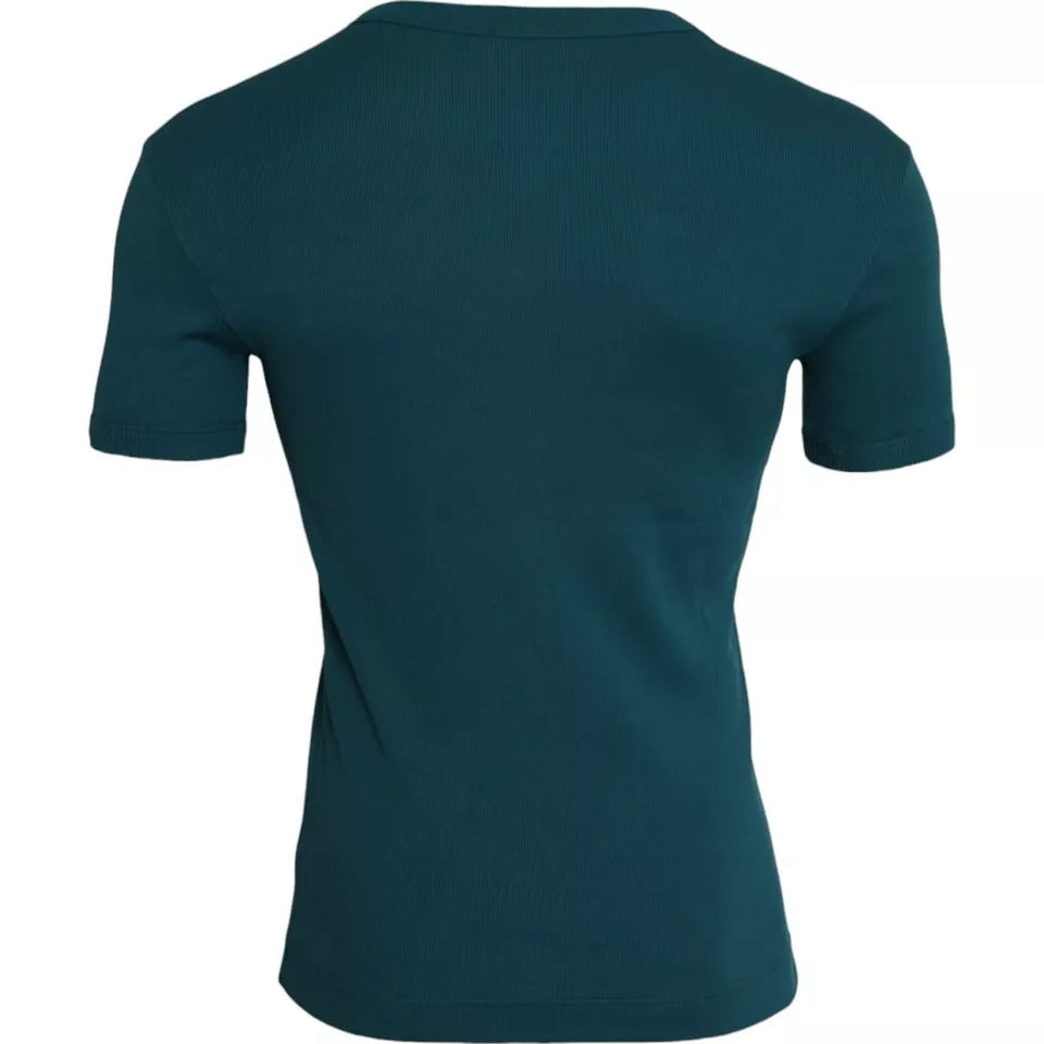 T-shirt à manches courtes, col rond, en coton bleu et vert de Dolce &amp; Gabbana