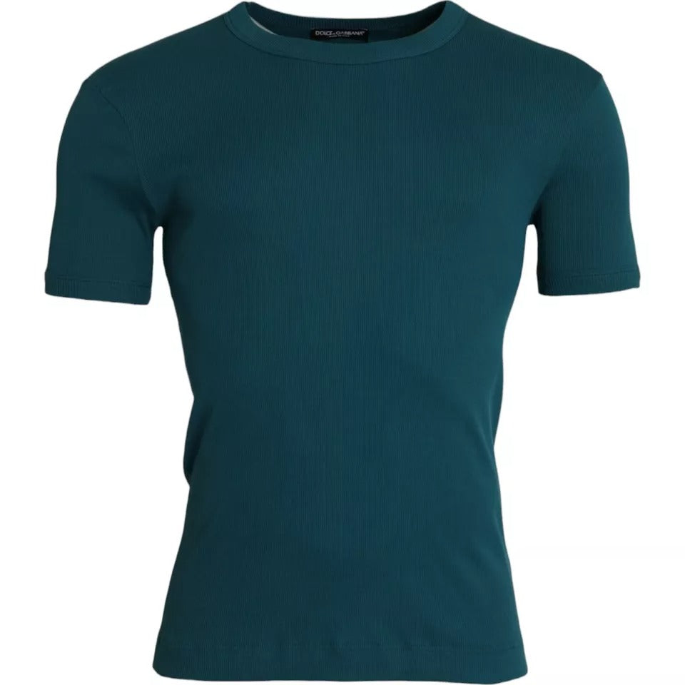 T-shirt à manches courtes, col rond, en coton bleu et vert de Dolce &amp; Gabbana