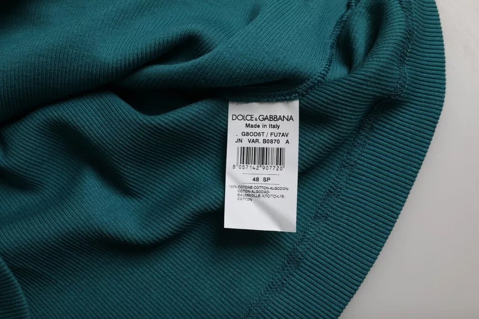 T-shirt à manches courtes, col rond, en coton bleu et vert de Dolce &amp; Gabbana