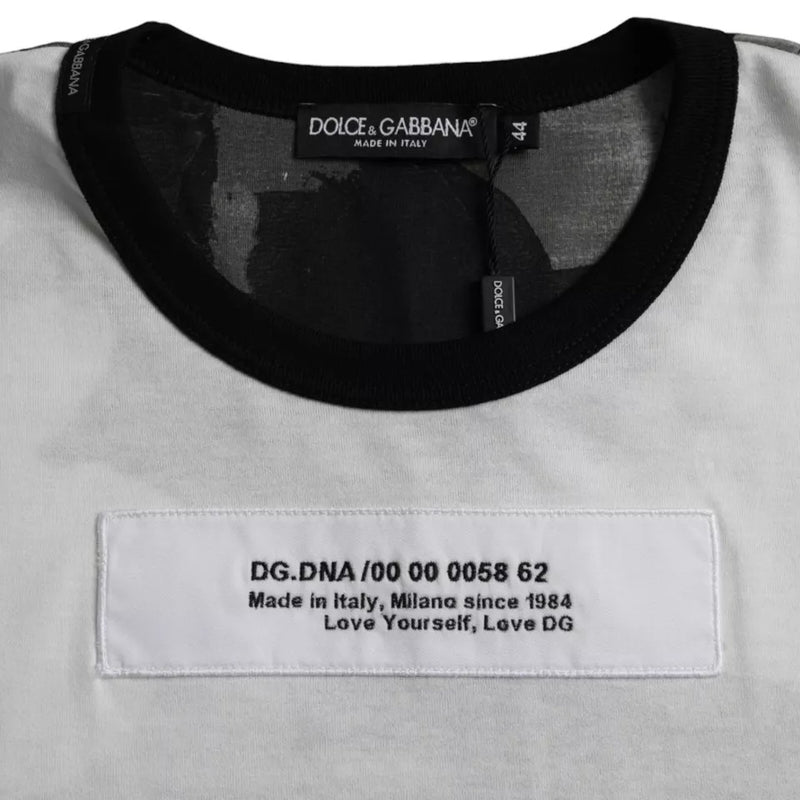 T-shirt à col rond noir et blanc à motif camouflage de Dolce &amp; Gabbana