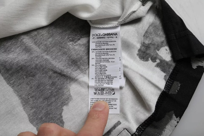 T-shirt à col rond noir et blanc à motif camouflage de Dolce &amp; Gabbana