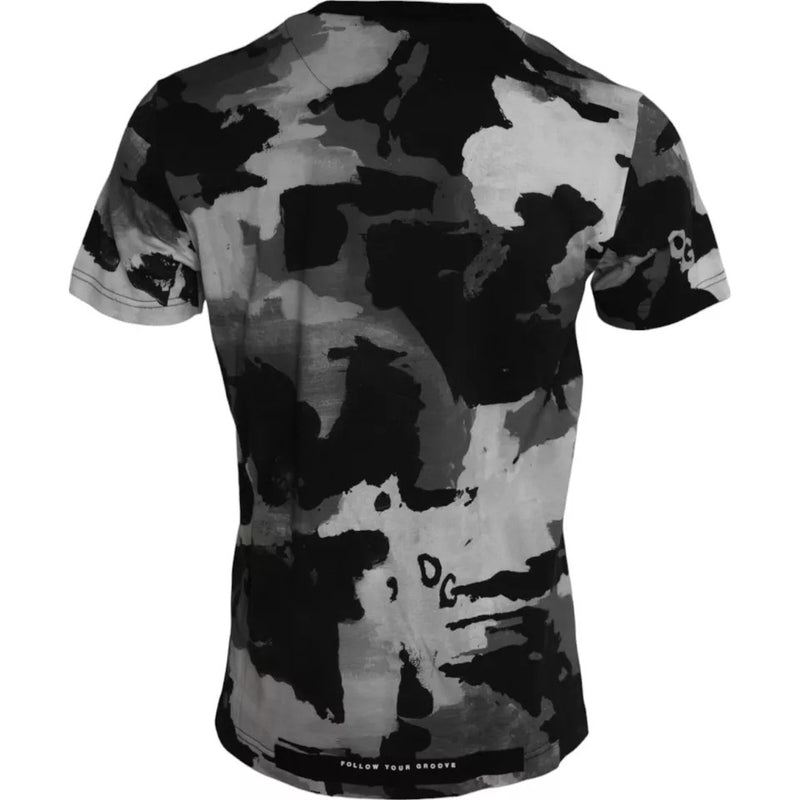 T-shirt à col rond noir et blanc à motif camouflage de Dolce &amp; Gabbana