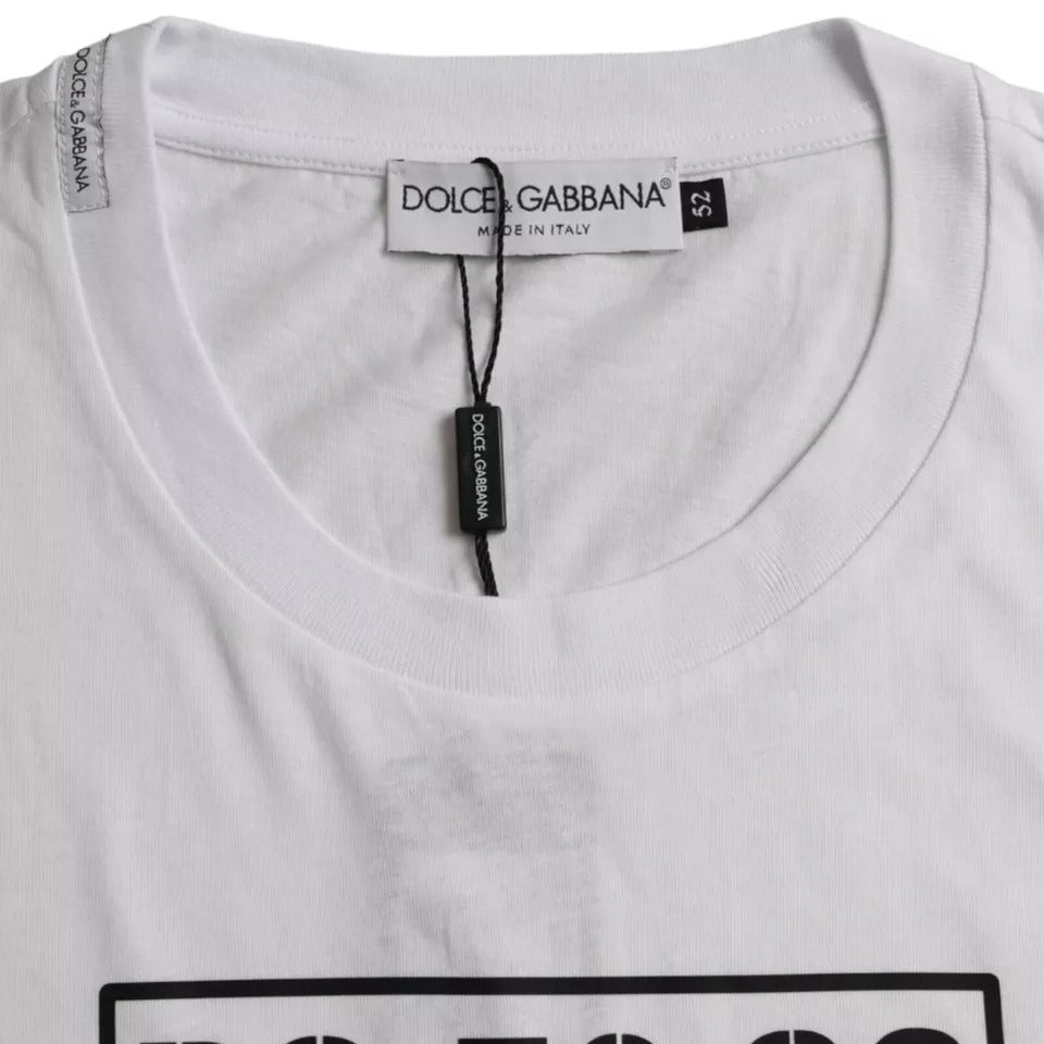 T-shirt à manches courtes, col rond, blanc avec logo Dolce &amp; Gabbana