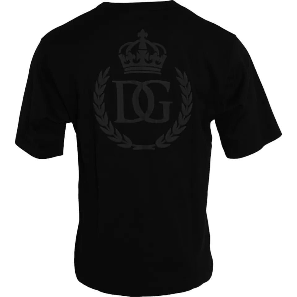 T-shirt à col rond en coton noir avec logo en relief de Dolce &amp; Gabbana