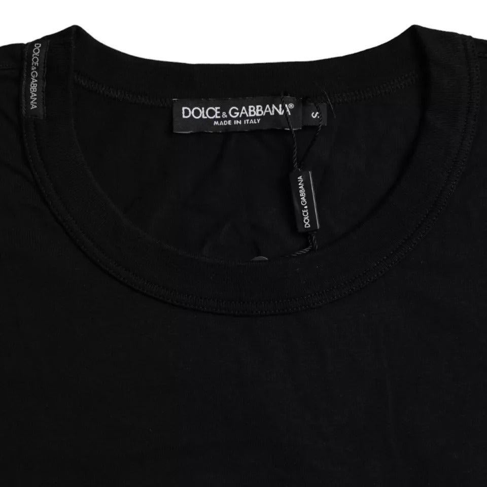 T-shirt à col rond en coton noir avec logo en relief de Dolce &amp; Gabbana
