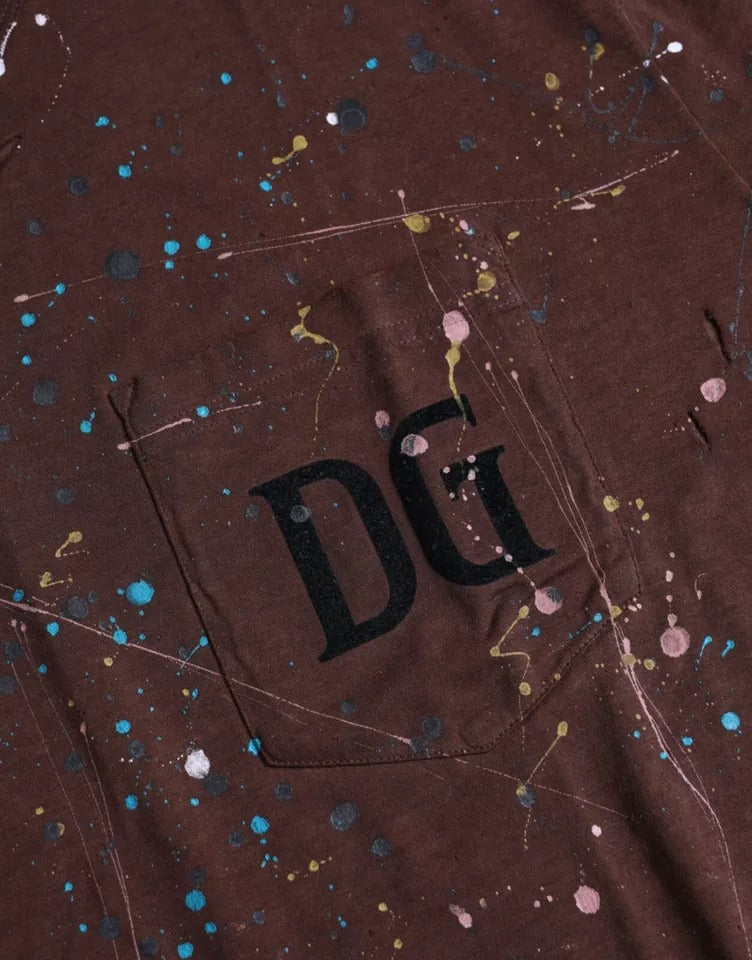 T-shirt en coton à col rond brun avec éclaboussures de couleur de Dolce &amp; Gabbana