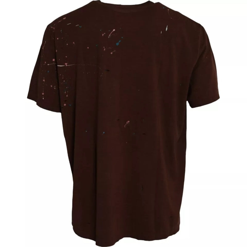 T-shirt en coton à col rond brun avec éclaboussures de couleur de Dolce &amp; Gabbana