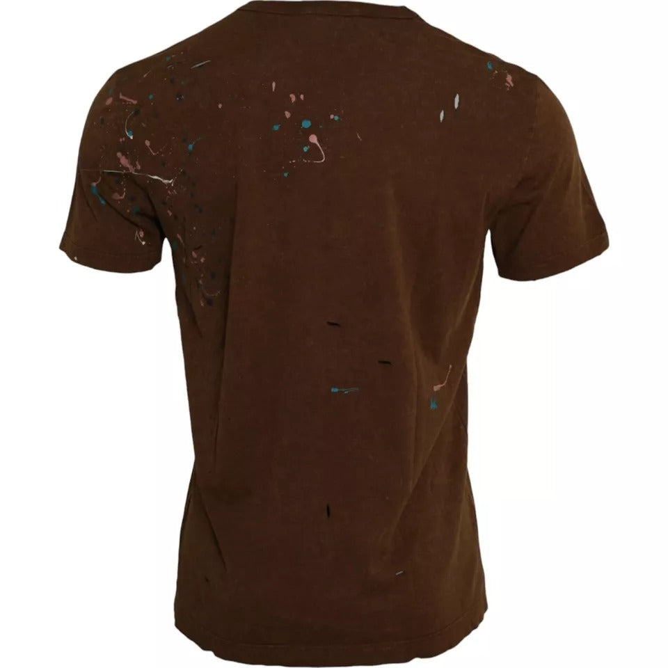 T-shirt en coton à col rond brun avec éclaboussures de couleur de Dolce &amp; Gabbana