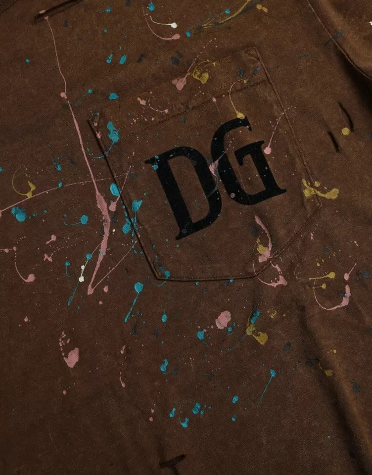 T-shirt en coton à col rond brun avec éclaboussures de couleur de Dolce &amp; Gabbana