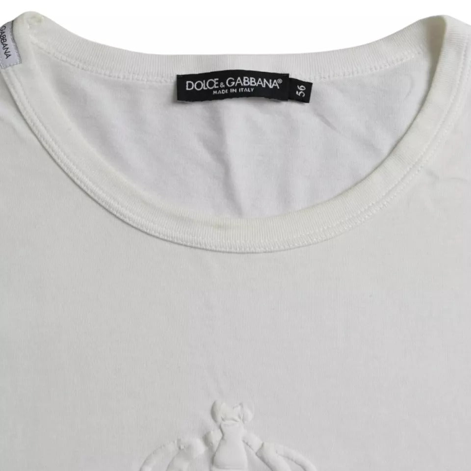 T-shirt en coton à col rond blanc avec logo en relief de Dolce &amp; Gabbana