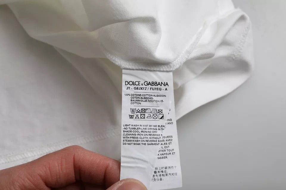 T-shirt en coton à col rond blanc avec logo en relief de Dolce &amp; Gabbana