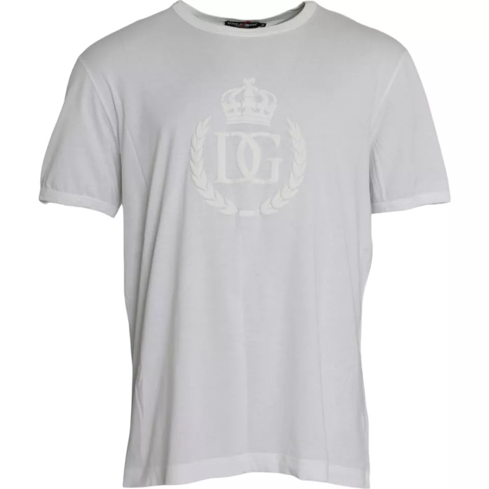 T-shirt en coton à col rond blanc avec logo en relief de Dolce &amp; Gabbana