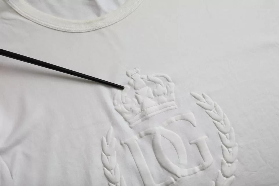 T-shirt en coton à col rond blanc avec logo en relief de Dolce &amp; Gabbana