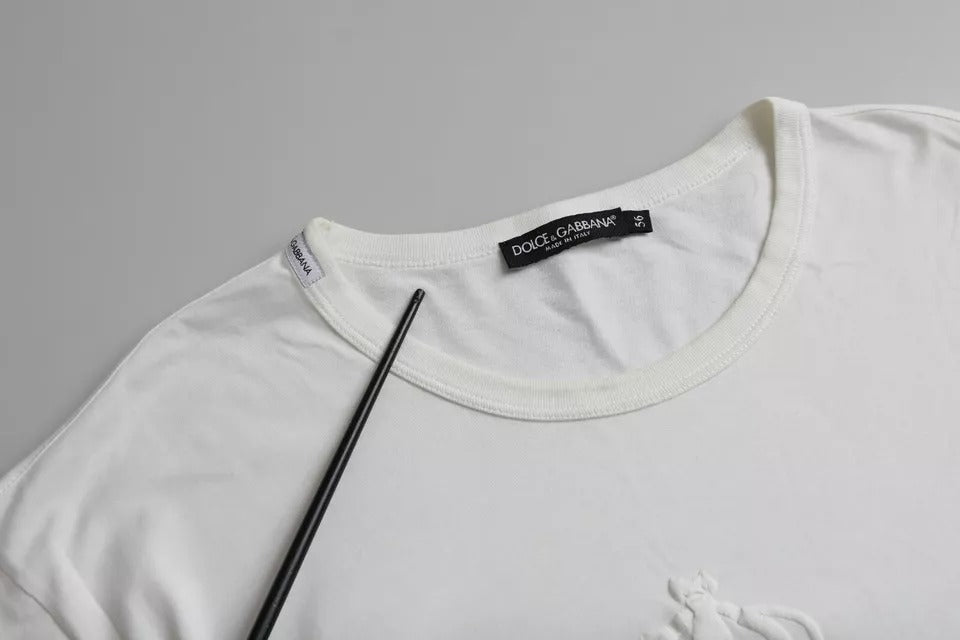 T-shirt en coton à col rond blanc avec logo en relief de Dolce &amp; Gabbana