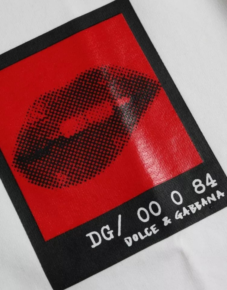 T-shirt homme en coton blanc Dolce &amp; Gabbana avec imprimé rouge lèvres
