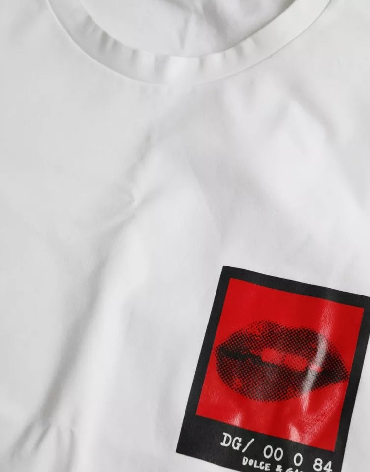 T-shirt homme en coton blanc Dolce &amp; Gabbana avec imprimé rouge lèvres