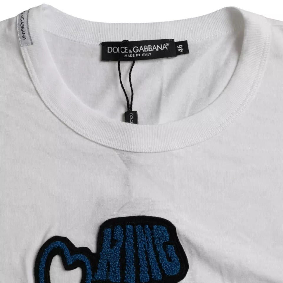 T-shirt blanc à manches courtes et col rond Dolce &amp; Gabbana "King Of Love"