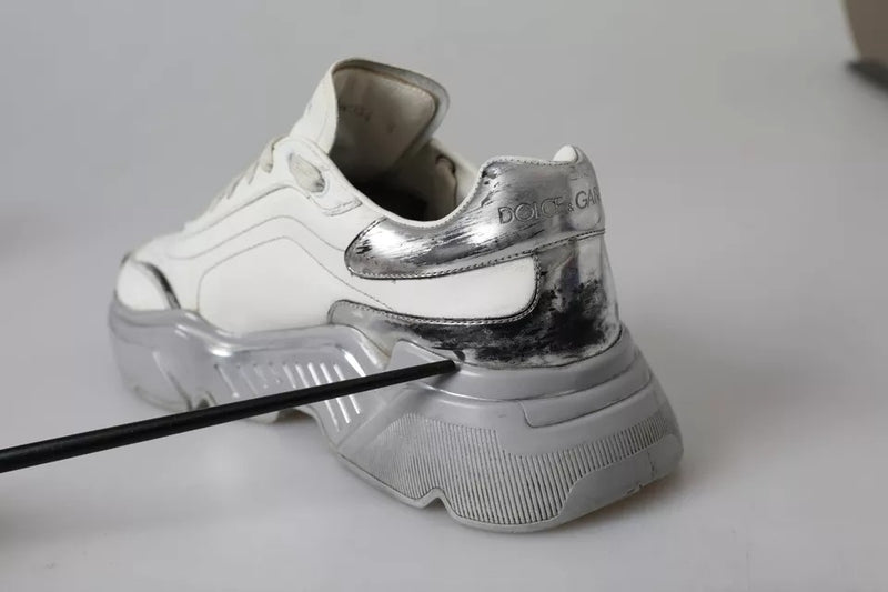 Dolce & Gabbana White Silver Daymaster Low Top Sneakers