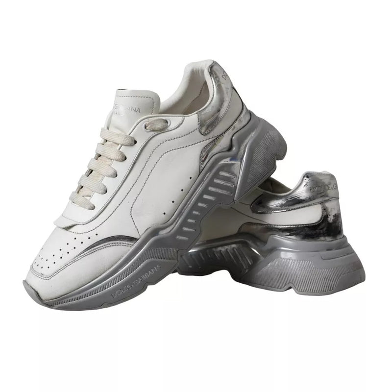 Dolce & Gabbana White Silver Daymaster Low Top Sneakers