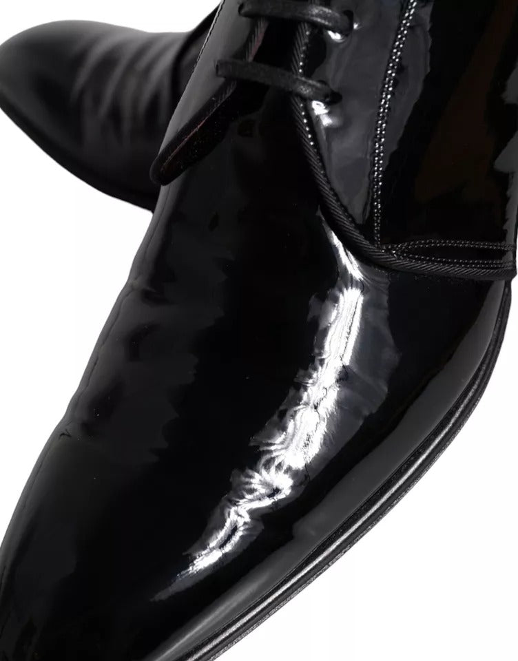 Dolce & Gabbana Derby Noir en Cuir Verni pour Hommes