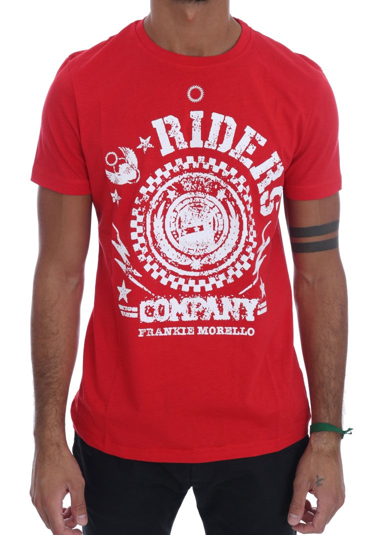 T-shirt Frankie Morello Red Cotton RIDERS à col rond