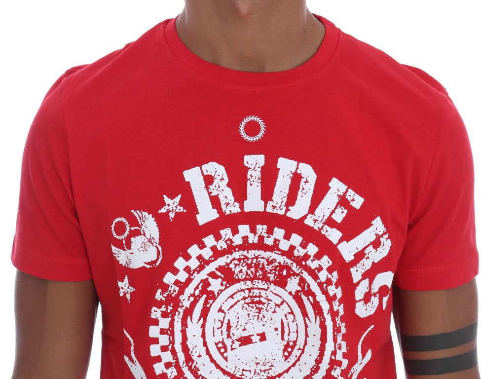 T-shirt Frankie Morello Red Cotton RIDERS à col rond