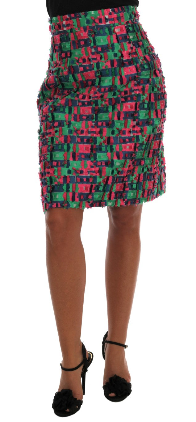 Jupe crayon jacquard rose et verte Dolce &amp; Gabbana