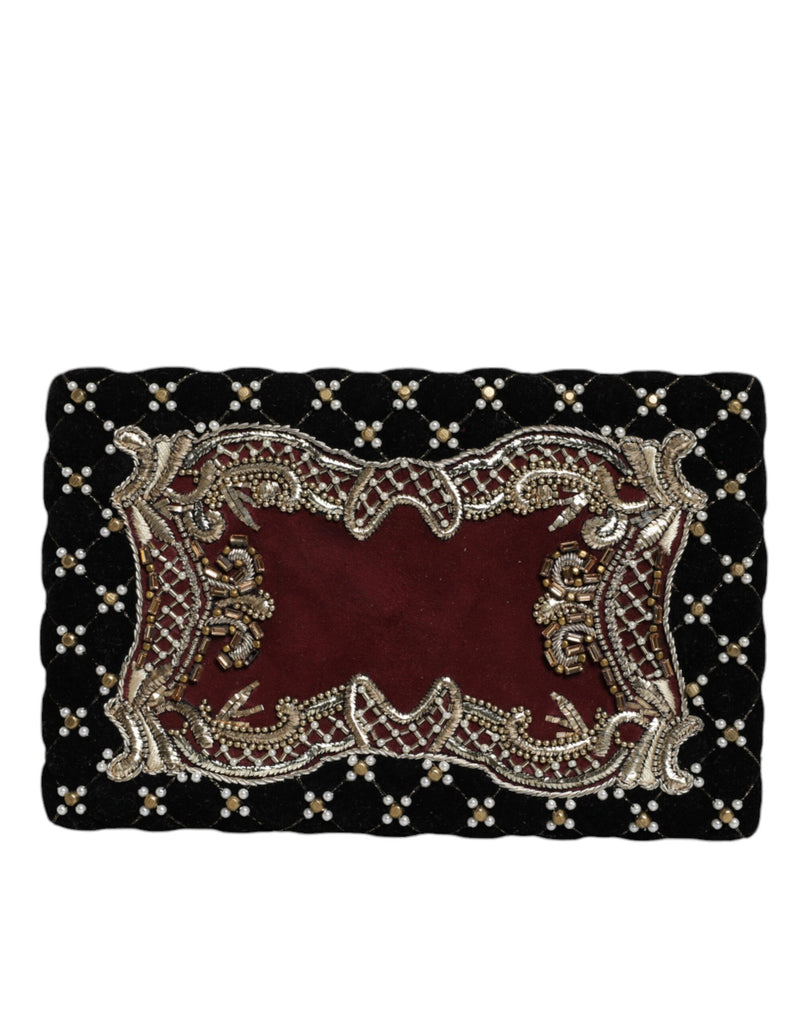 Dolce & Gabbana Bordeaux Black Velvet Gold Frame Clutch Purse