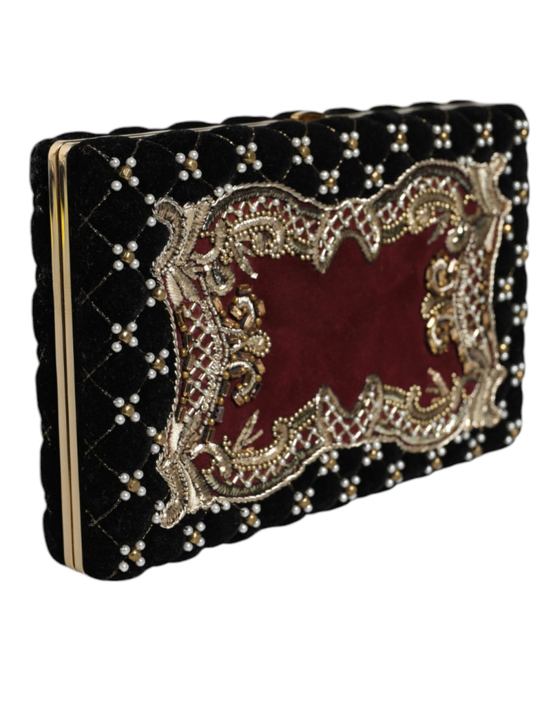 Dolce & Gabbana Bordeaux Black Velvet Gold Frame Clutch Purse