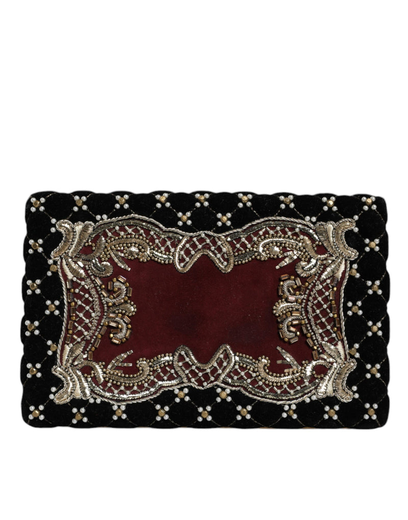 Dolce & Gabbana Bordeaux Black Velvet Gold Frame Clutch Purse