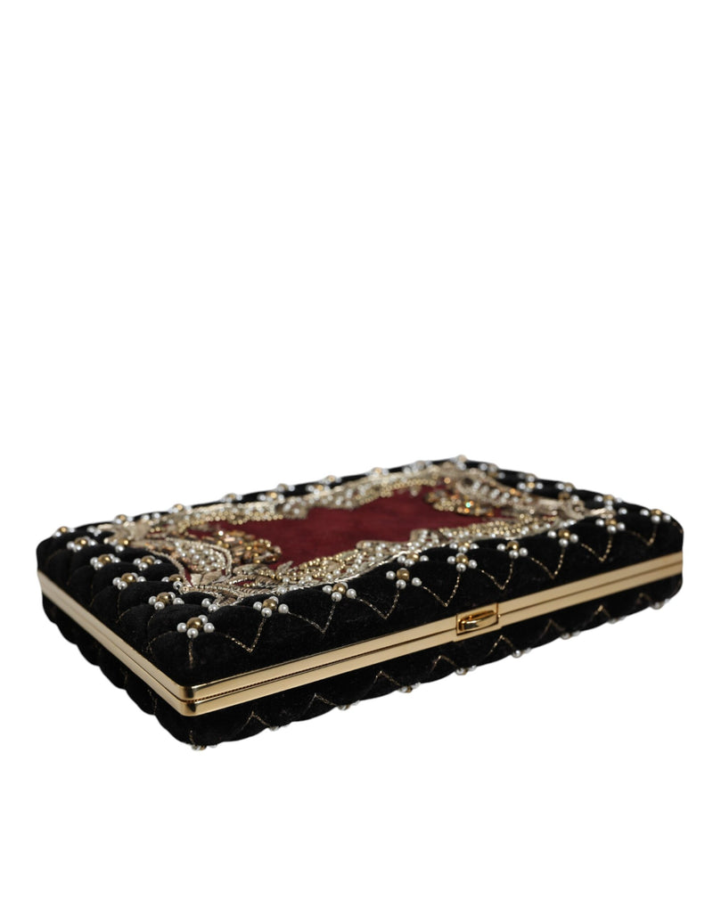 Dolce & Gabbana Bordeaux Black Velvet Gold Frame Clutch Purse