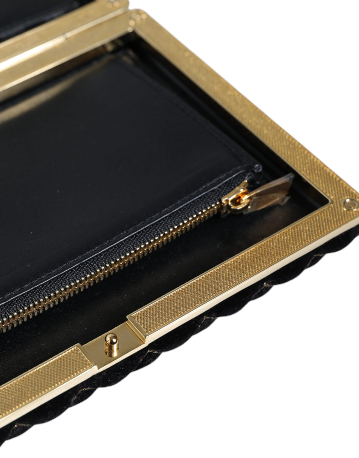 Dolce & Gabbana Bordeaux Black Velvet Gold Frame Clutch Purse