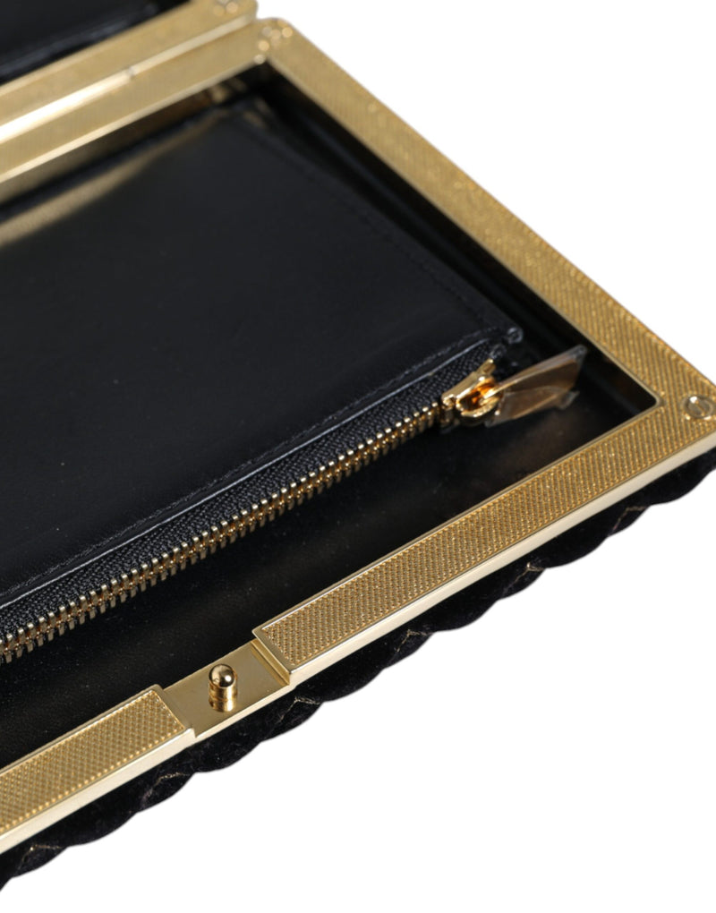 Dolce & Gabbana Bordeaux Black Velvet Gold Frame Clutch Purse
