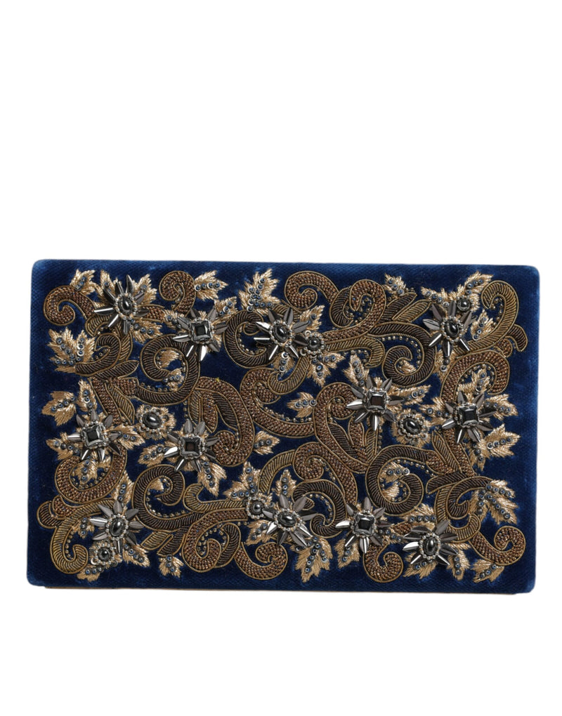 Dolce & Gabbana Blue Velvet Gold Frame Clutch Evening Purse