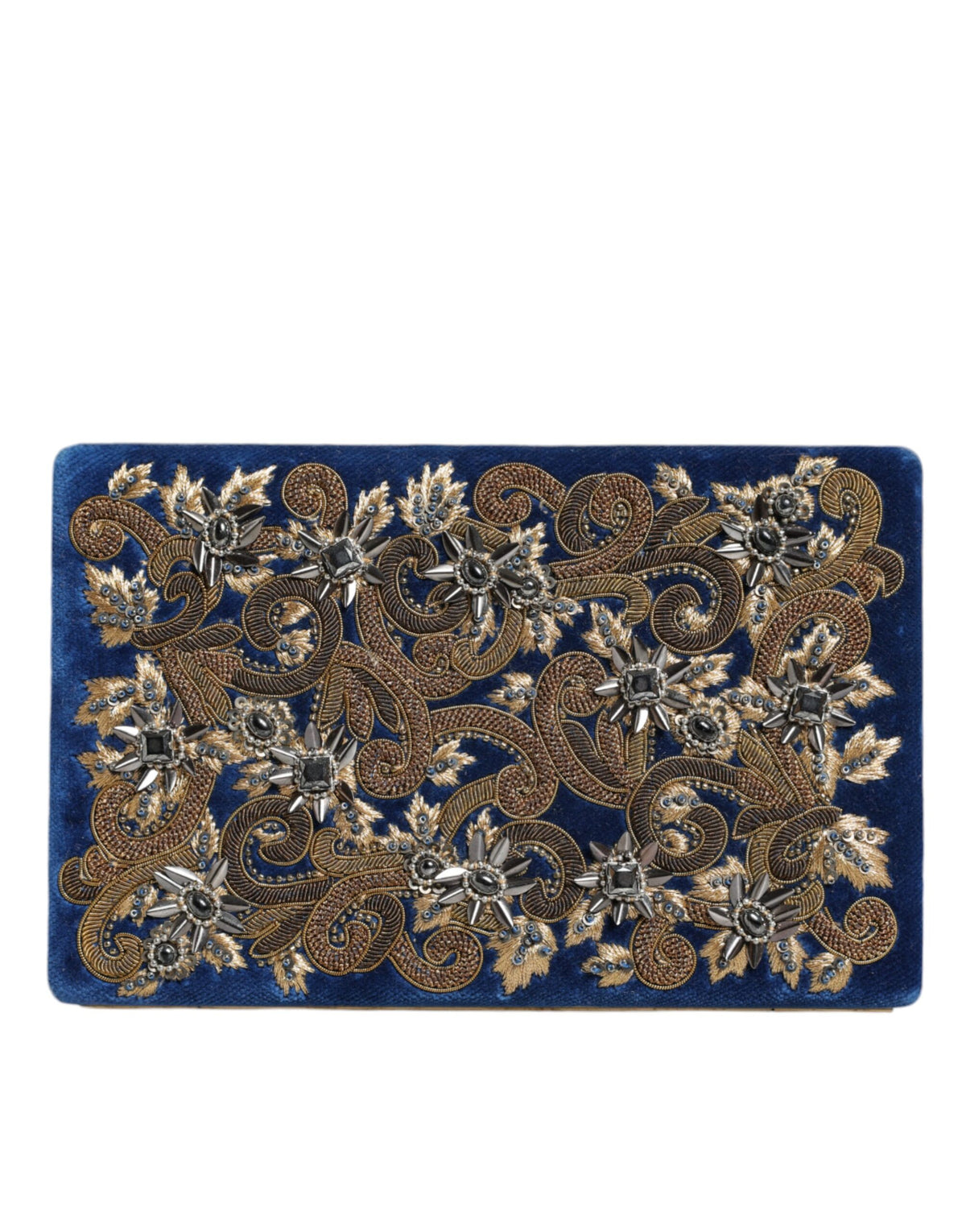 Dolce & Gabbana Blue Velvet Gold Frame Clutch Evening Purse