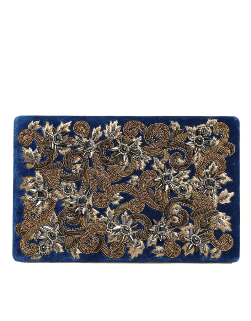 Dolce & Gabbana Blue Velvet Gold Frame Clutch Evening Purse