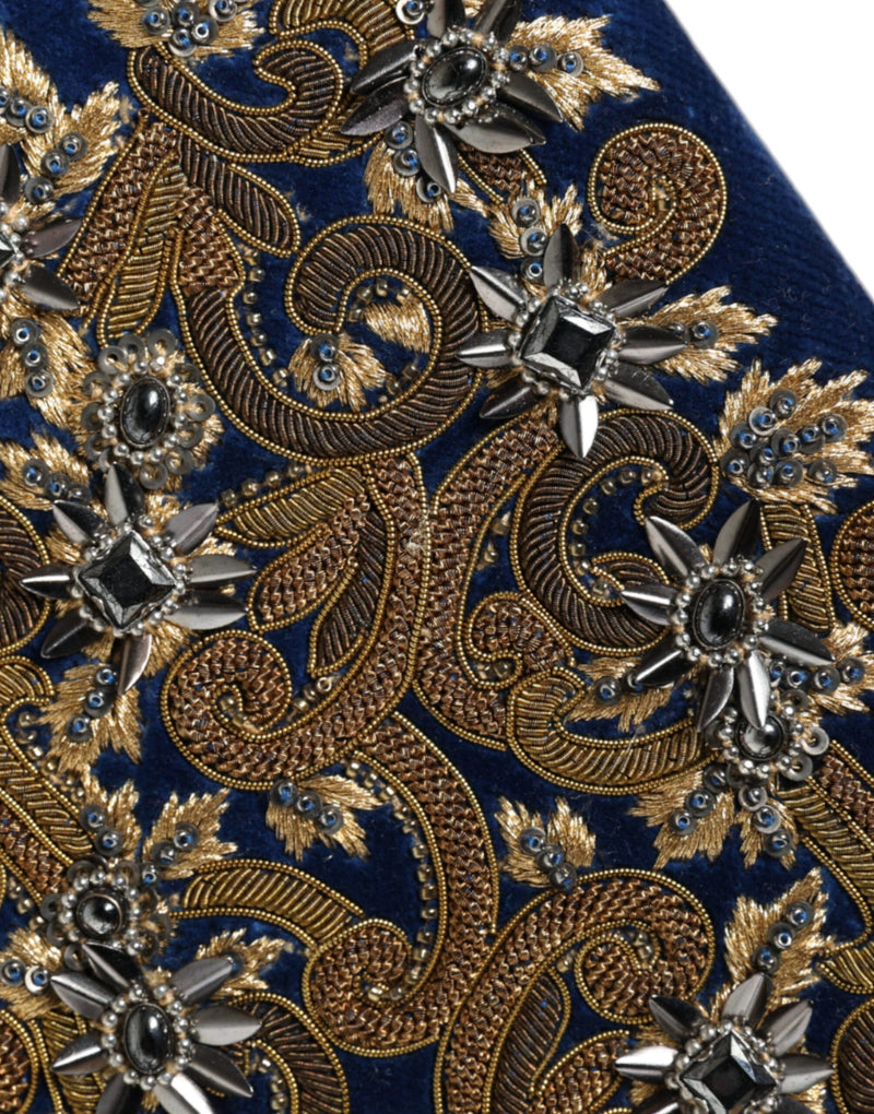 Dolce & Gabbana Blue Velvet Gold Frame Clutch Evening Purse