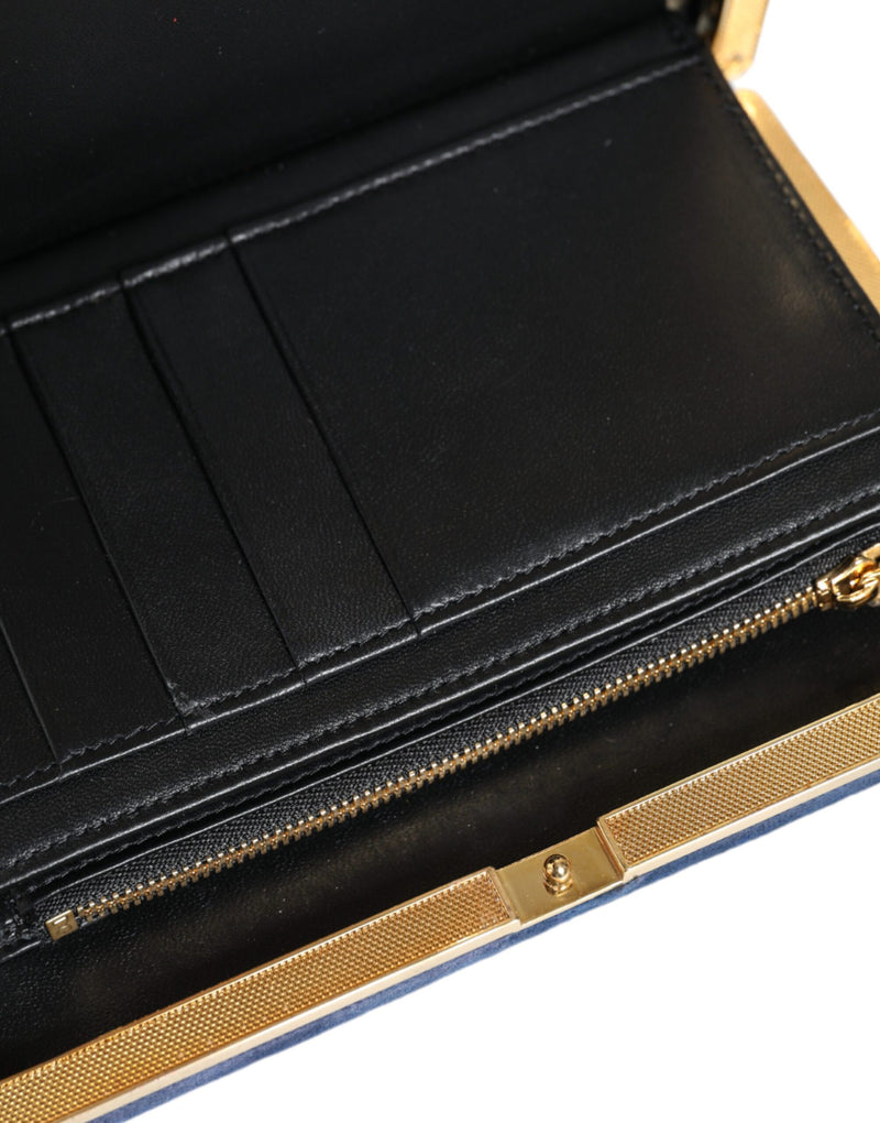Dolce & Gabbana Blue Velvet Gold Frame Clutch Evening Purse