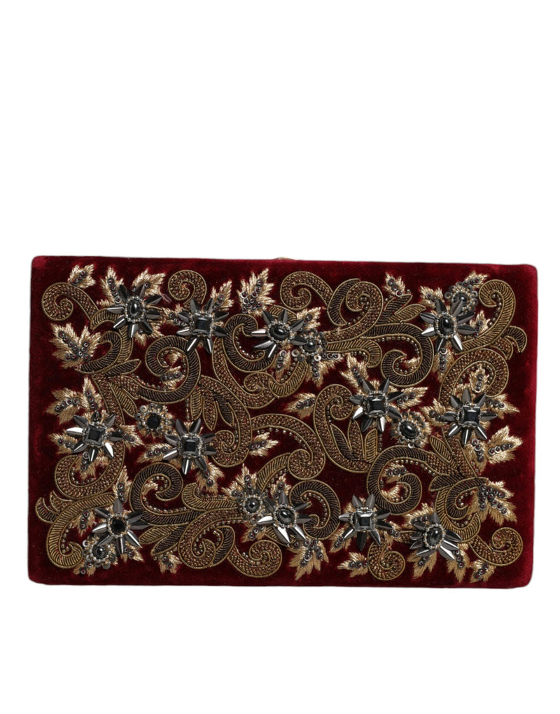 Dolce & Gabbana Red Velvet Gold Frame Clutch Evening Purse