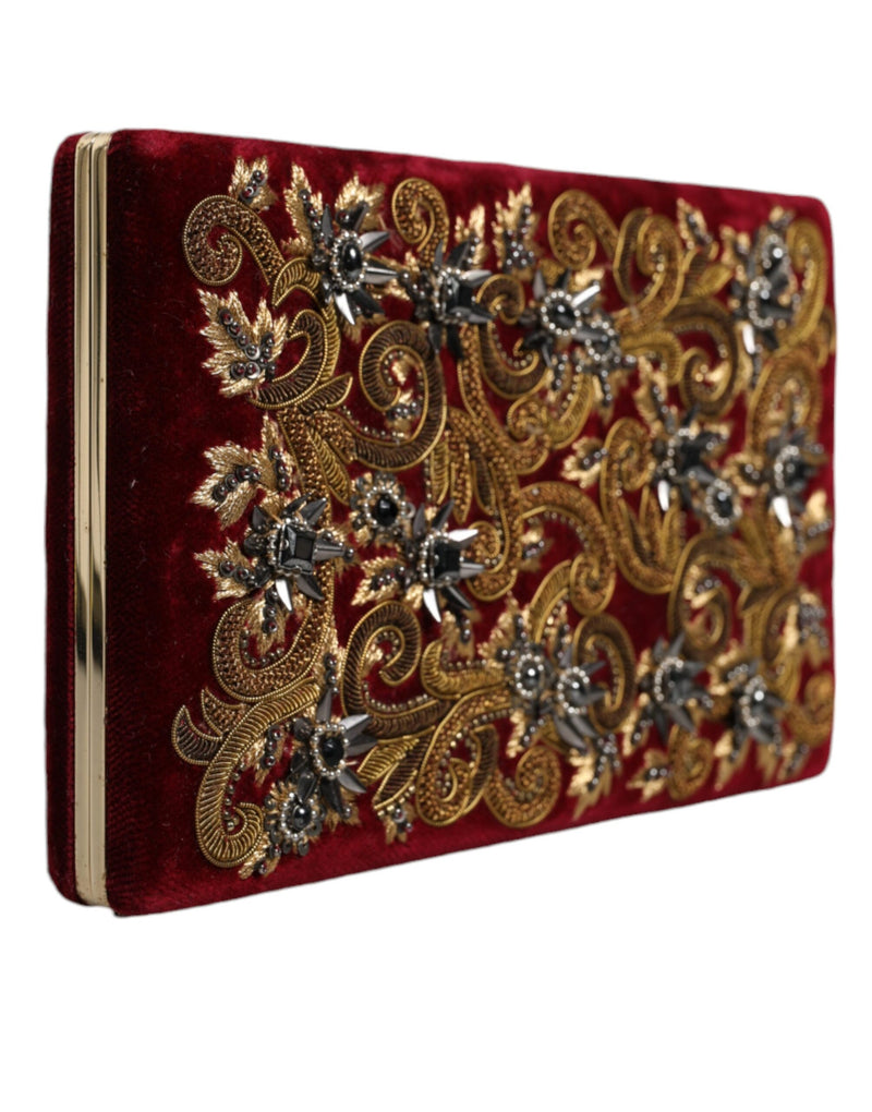 Dolce & Gabbana Red Velvet Gold Frame Clutch Evening Purse