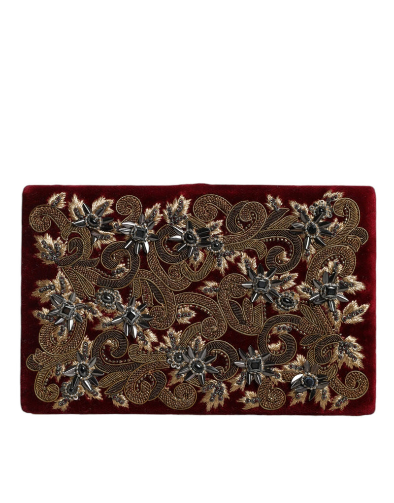 Dolce & Gabbana Red Velvet Gold Frame Clutch Evening Purse
