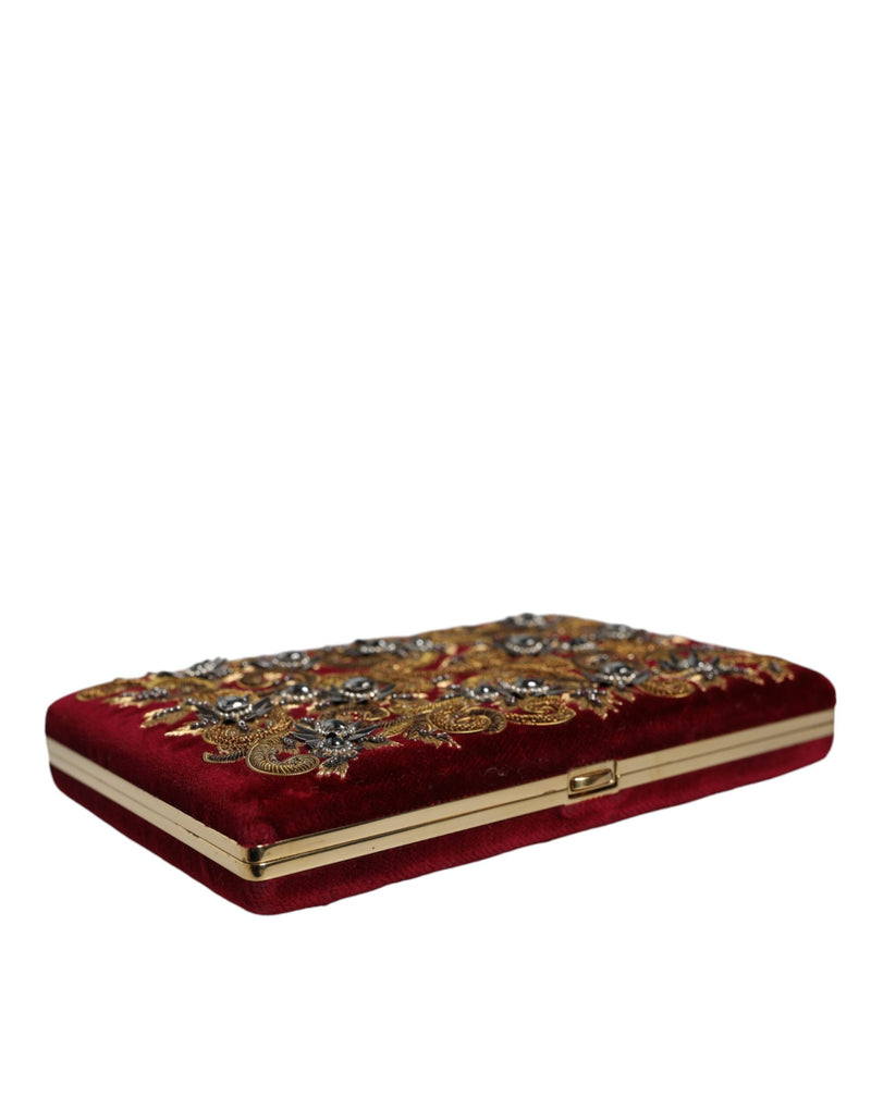 Dolce & Gabbana Red Velvet Gold Frame Clutch Evening Purse