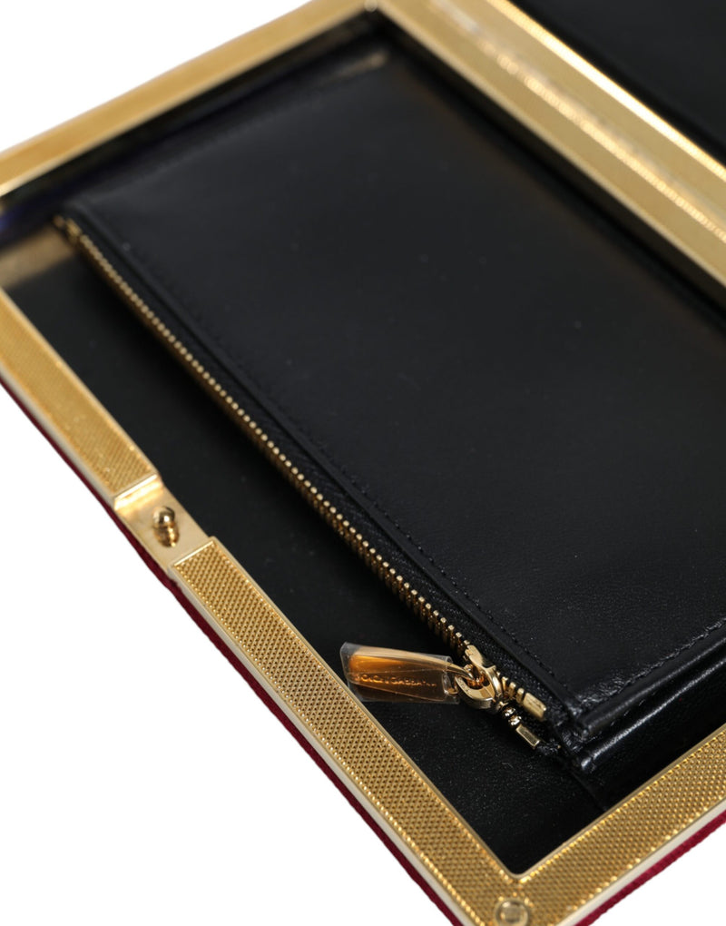 Dolce & Gabbana Red Velvet Gold Frame Clutch Evening Purse