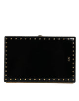 Dolce & Gabbana Black Leather Studs Gold Frame Clutch Evening Purse