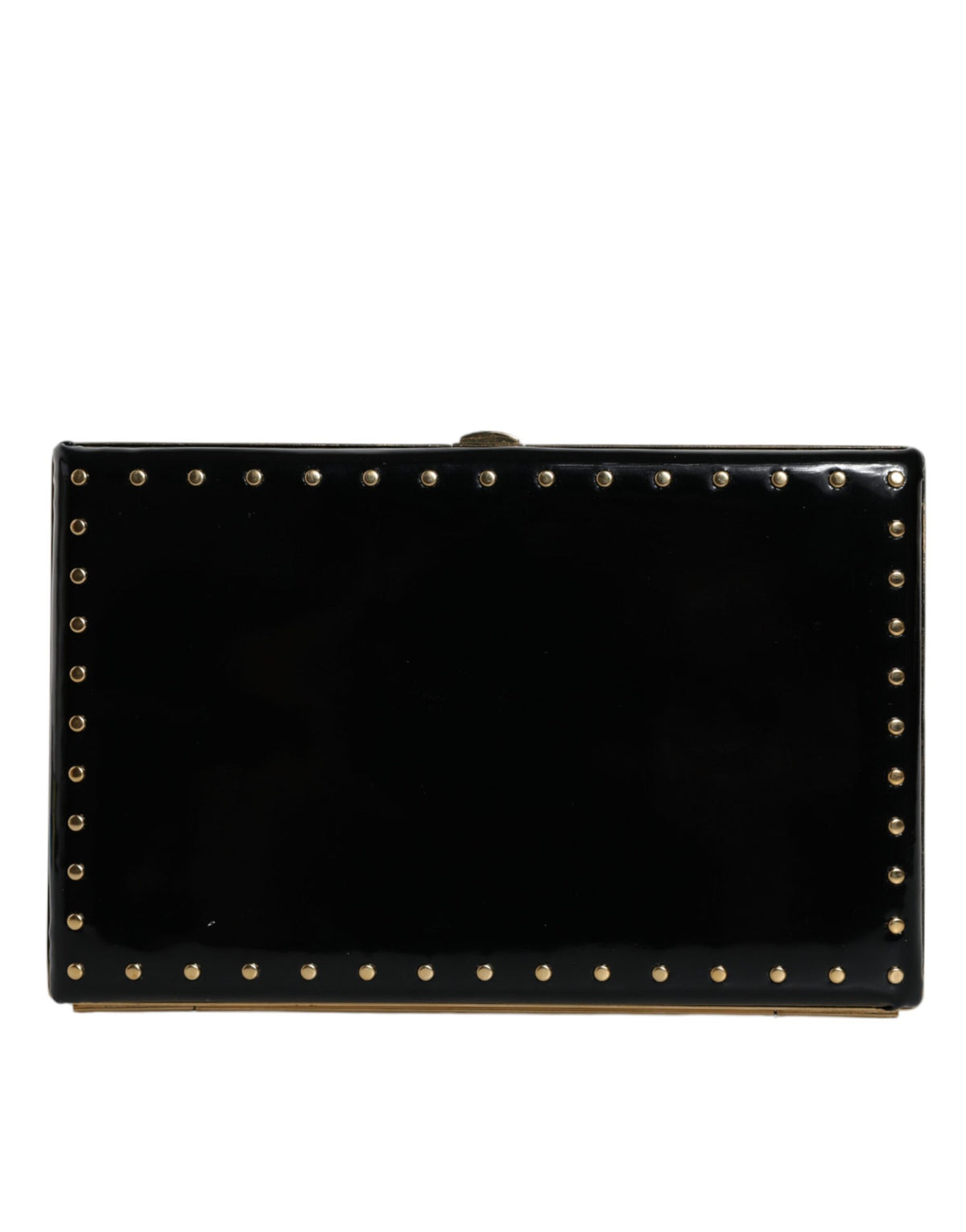 Dolce & Gabbana Black Leather Studs Gold Frame Clutch Evening Purse