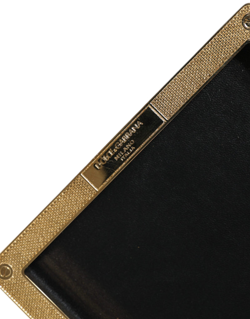 Dolce & Gabbana Black Leather Studs Gold Frame Clutch Evening Purse